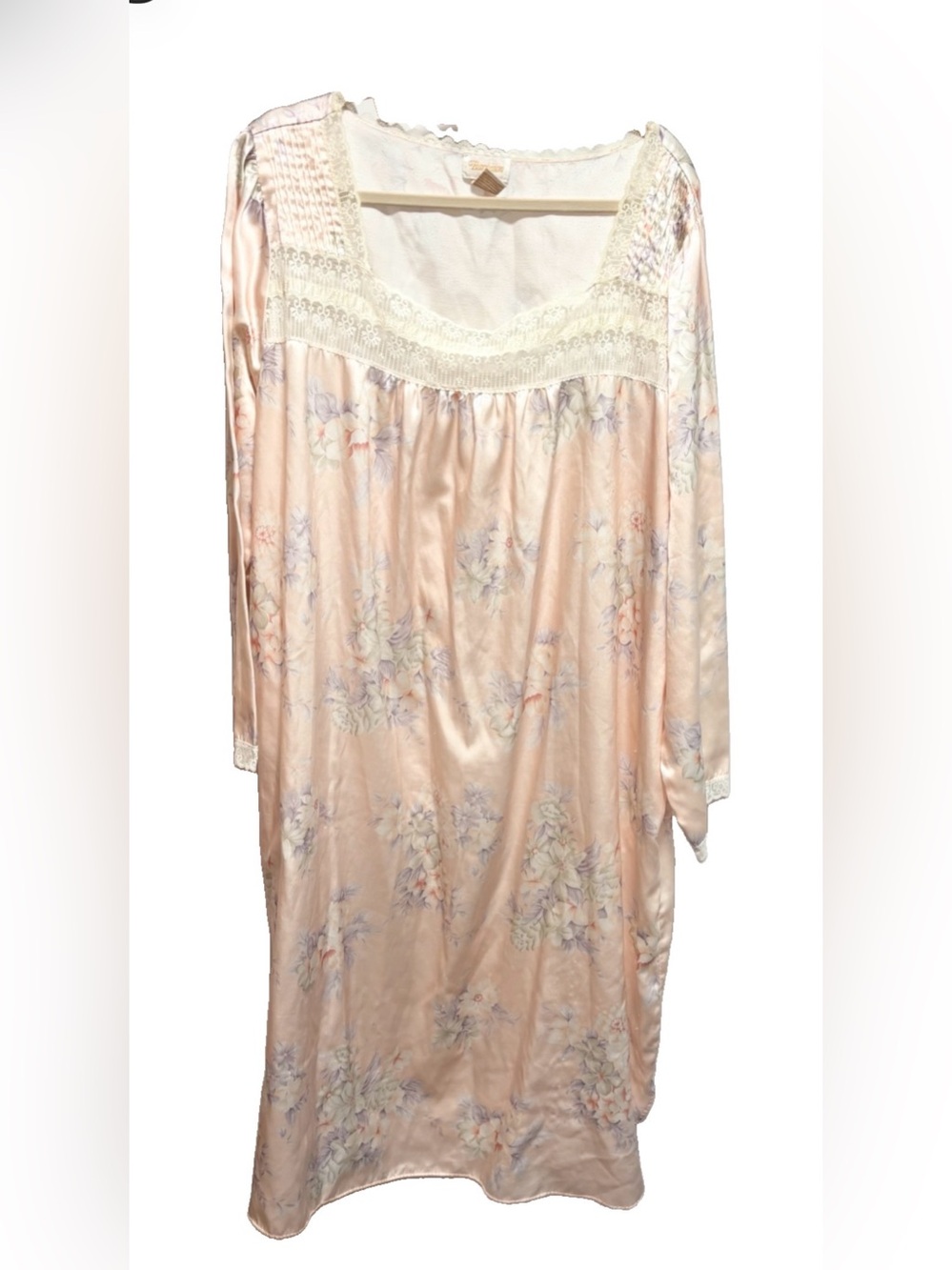 Vintage Floral Satin Lace-Trim grannycore nightgown size 3X